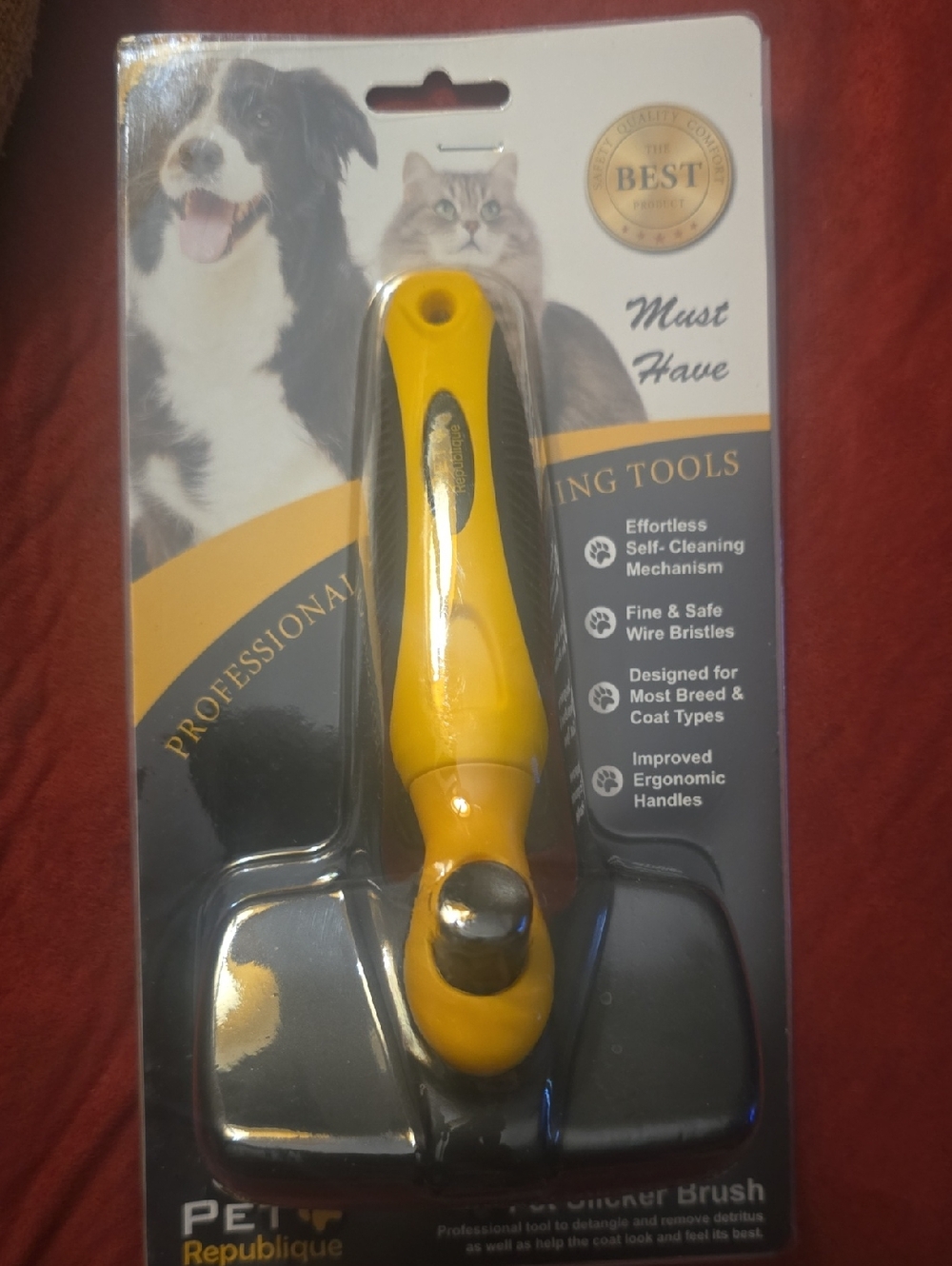 Pet Republique Slicker Grooming Brush. Self Cleaning, All Coats. Dogs & Cats NIB